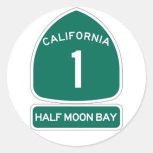 HALF MOON BAY ROUND STICKER CA1 HIGHWAY SIGN