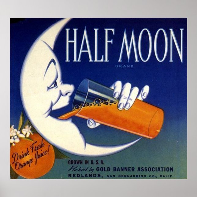 Half Moon Brand Oranges Crate Label Poster (Front)
