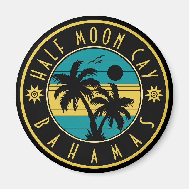 Half Moon Cay Bahamas Retro Palm Trees Souvenirs Magnet (Front)