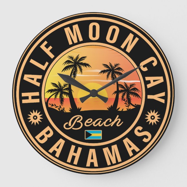 Half Moon Cay Bahamas Retro Sunset Vacation 60s Large Clock (Front)