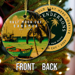 Half Moon Cay Bahamas Vintage Sunset Vacation 60s Ceramic Tree Decoration<br><div class="desc">This Vintage Half Moon Cay of the Bahamas Vintage design makes a great Christmas or Birthday gift for fans of Little San Salvador Bahamas. The retro summer vibes design is a perfect gift for travel lovers and tropical destinations fans. You can customise and modify this template by adjusting, changing or...</div>