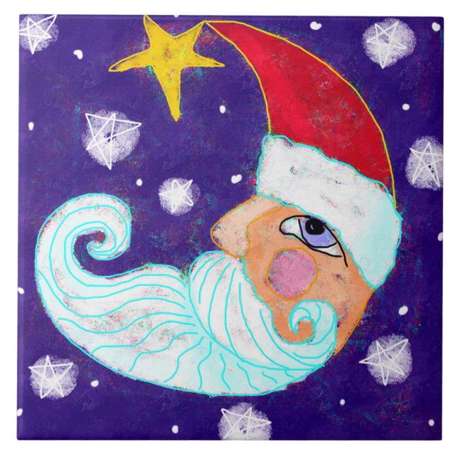 Half Moon Santa Abstract Art Tile (Front)