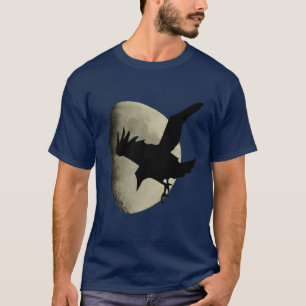 Half Moon With Flying Raven Crow Silhouette T-Shirt