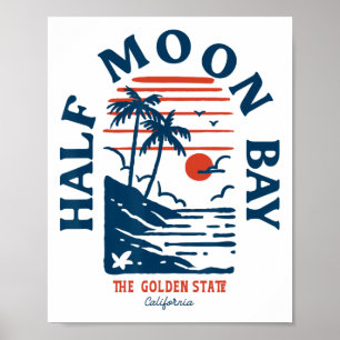 Half Moon Y California Retro Surfer Vintage Beach Poster