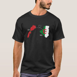 Half Morocco Half Algeria Heart Flag Map Moroccan  T-Shirt