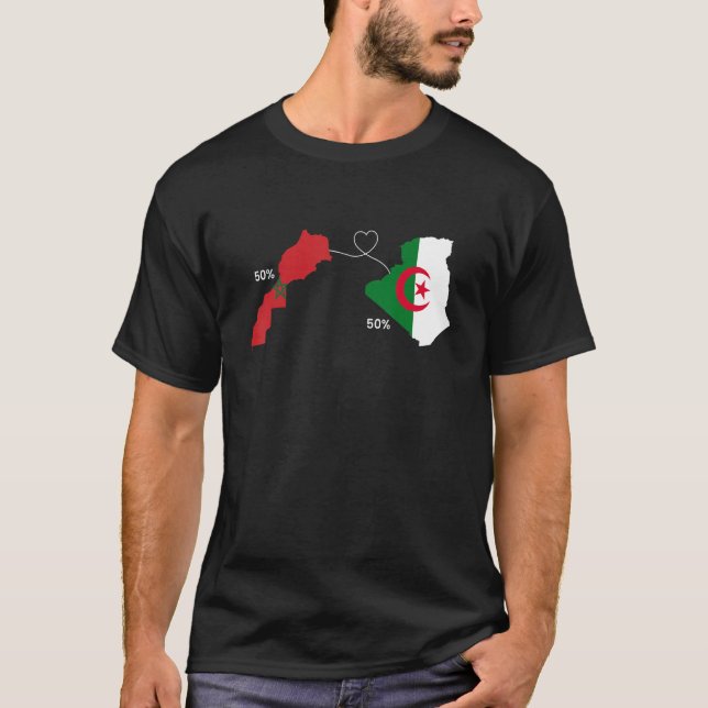Half Morocco Half Algeria Heart Flag Map Moroccan  T-Shirt (Front)