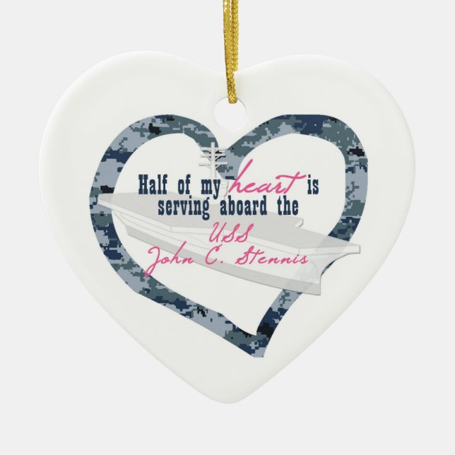 Half my heart is serving aboard the Stennis Ceramic Tree Decoration (Front)