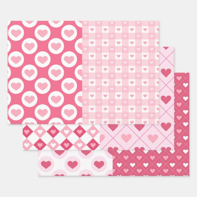 Half N Half Shabby Chic Pink Heart Mix Wrapping Paper Sheet (Set)