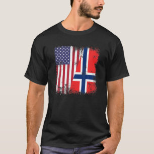 Half Norwegian Flag Vintage Norway USA Gift T-Shirt