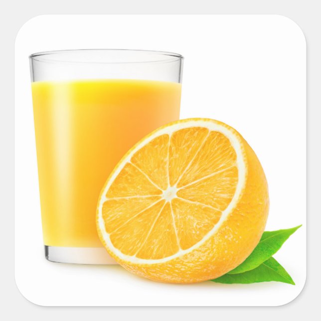 Half of orange and glass of juice square sticker (Front)