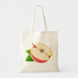 Half of red apple tote bag