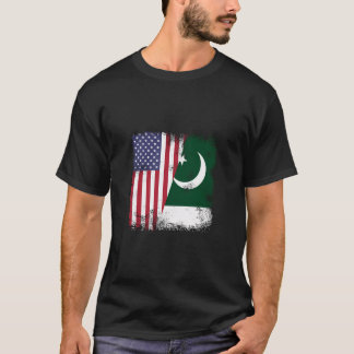 Half Pakistani Flag Vintage Pakistan Usa Gift T-Shirt