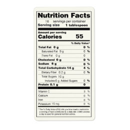 Half Pint Size Jar of Jelly Nutrition Facts Label
