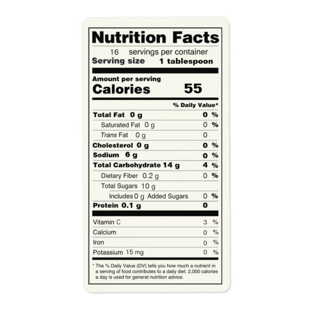 Half Pint Size Jar of Jelly Nutrition Facts Label (Front)