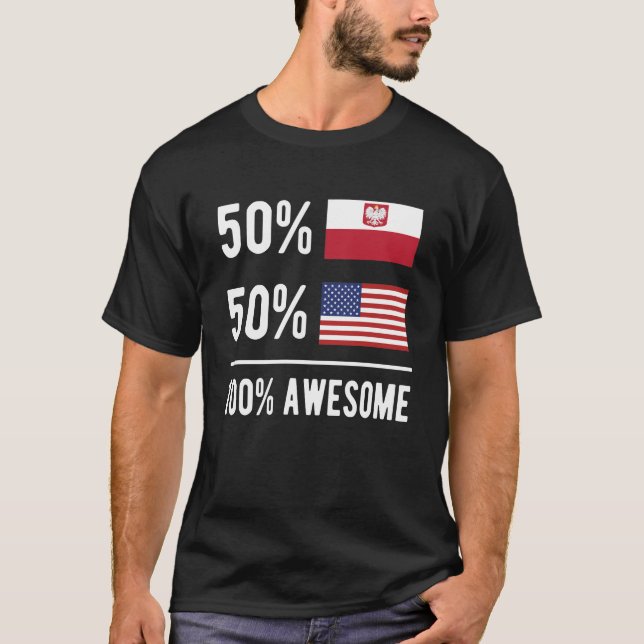 Half Polish Half American Flag Poland USA T-Shirt (Front)