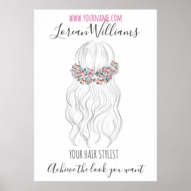 Half ponytail hair floral Hairstyling branding Poster (Front)