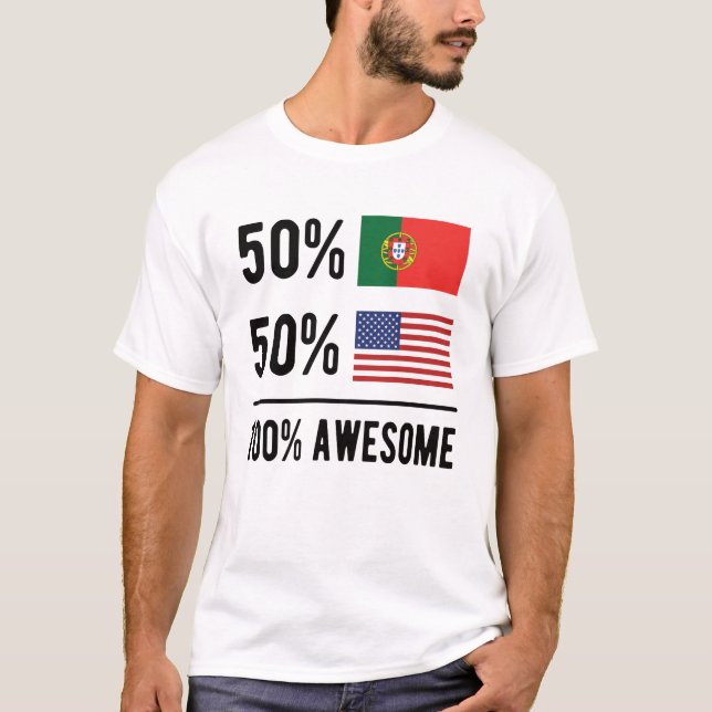Half Portuguese Half American Flag Portugal USA T-Shirt (Front)