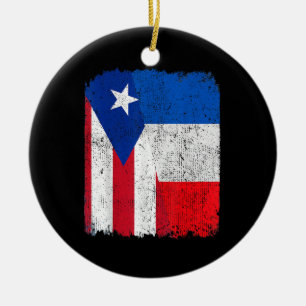 Half Puerto Rican Half French Flag Heritage Pride Ceramic Tree Decoration