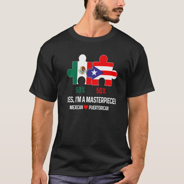 Half Puerto Rican Half Mexican Flag Mixed Race Pri T-Shirt (Front)