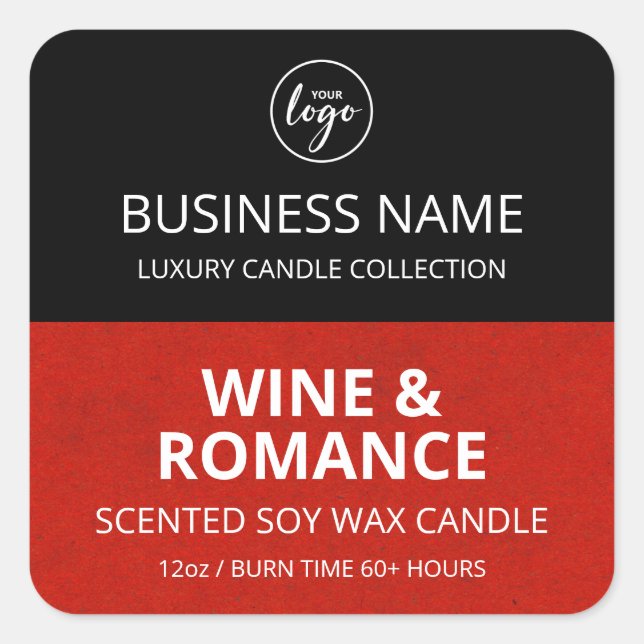 Half Red Black Block Design Soy Candle Labels (Front)