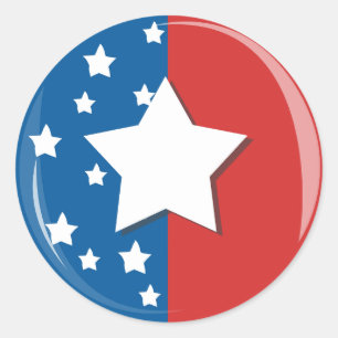 Half Red Half Blue with White Stars Classic Round Sticker