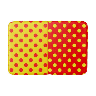 Half Red Yellow Polka Dots Pattern Design Bath Mat