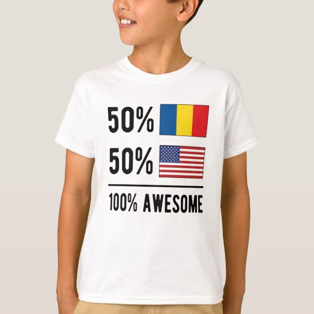 Half Romanian Half American Flag Romania USA T-Shirt (Front)