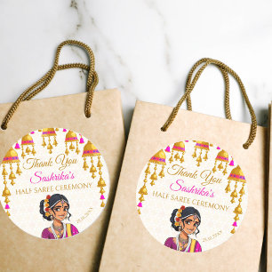 Half Saree ceremony cute Indian girl favour gift Classic Round Sticker