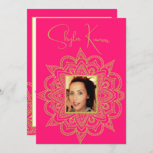 Half Saree Ceremony Indian Pink Gold Invitation