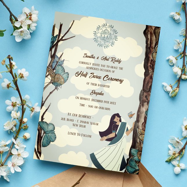 Half Saree Ritu Kala Samskara Butterfly Invitation (Creator Uploaded)