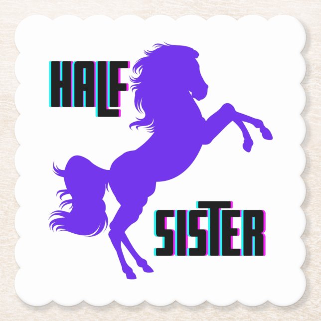 Half Sister Purple Pony Sibling Paper Coaster (Front)
