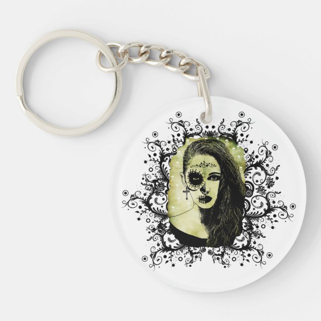 Half Skull Girl Face Day Of The Dead art  Key Ring (Front)