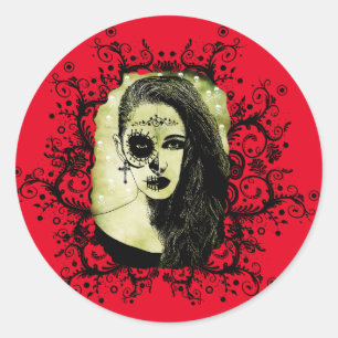 Half Skull Girl Face Day Of The Dead goth art  Classic Round Sticker