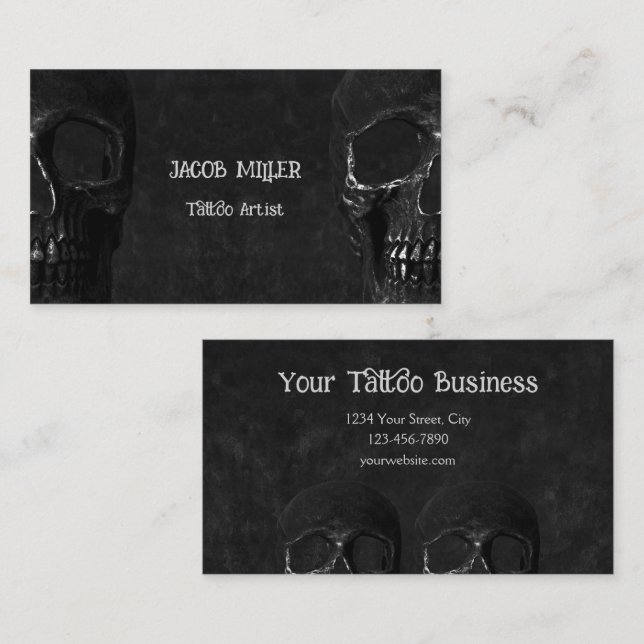 Half Skull Gothic Black And White Tattoo Artist Business Card (Front/Back)