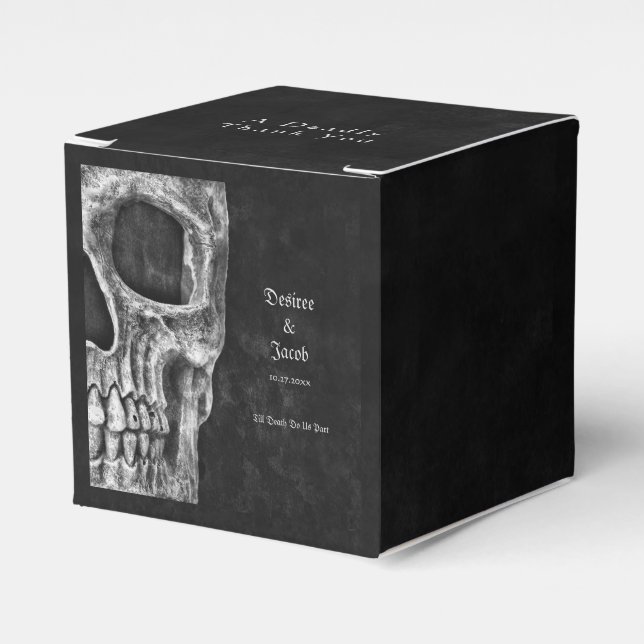 Half Skull Gothic Black And White Wedding Favour Box (Front Side)