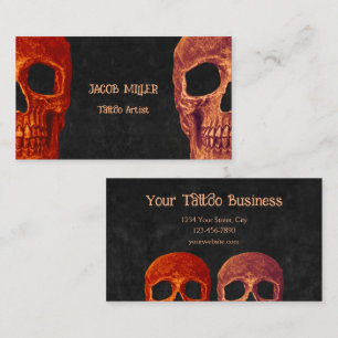 Half Skull Gothic Orange Black Texture Tattoo Shop Business Card