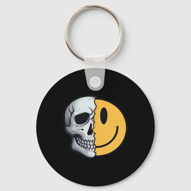 Half Skull Smile Face Rave Skeleton 70s 80s 90s Ta Key Ring (Front)