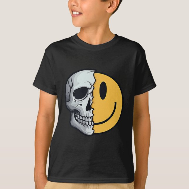 Half Skull Smile Face Rave Skeleton 70s 80s 90s Ta T-Shirt (Front)
