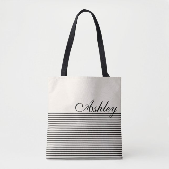 Half Stripes Custom Name Tote Bag (Front)