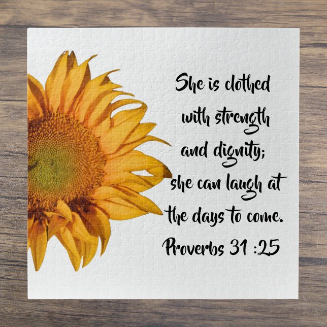 Half Sunflower Proverbs 31:25 Bible Verse Custom Jigsaw Puzzle (Creator Uploaded)