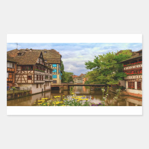 half-timbered houses in Petite France, Strasbourg, Rectangular Sticker