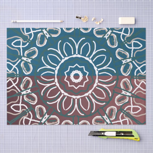 Half Toned Trendy Blue Mauve Lace Design Tissue Paper (Craft)