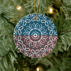 Half Toned Trendy Blue Mauve Laced Design Wrappin Ceramic Tree Decoration