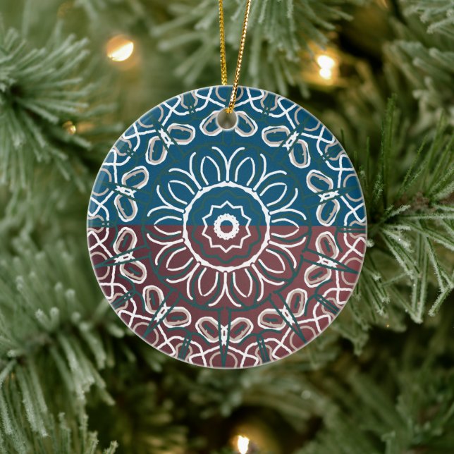 Half Toned Trendy Blue Mauve Laced  Design Wrappin Ceramic Tree Decoration (Tree)