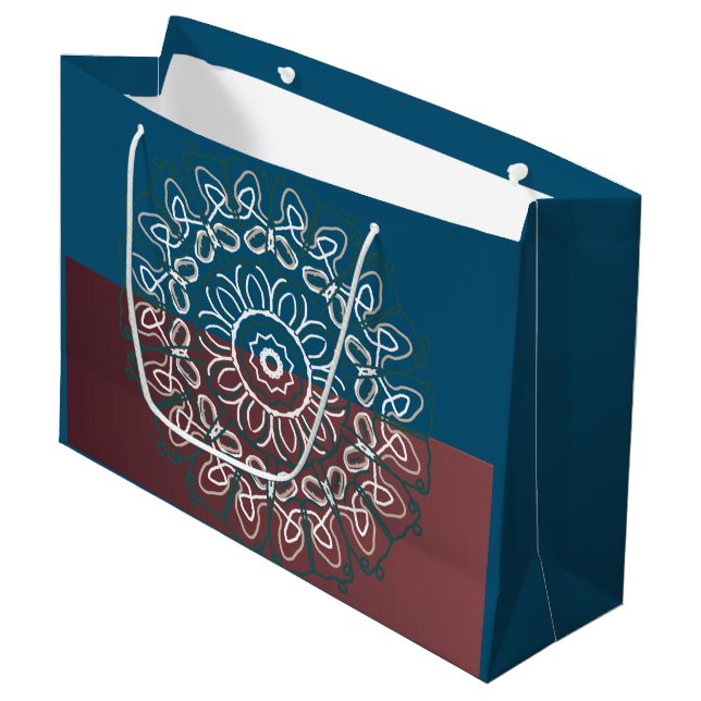 Half Toned Trendy Blue Mauve Laced Monogram desgn Large Gift Bag (Front Angled)