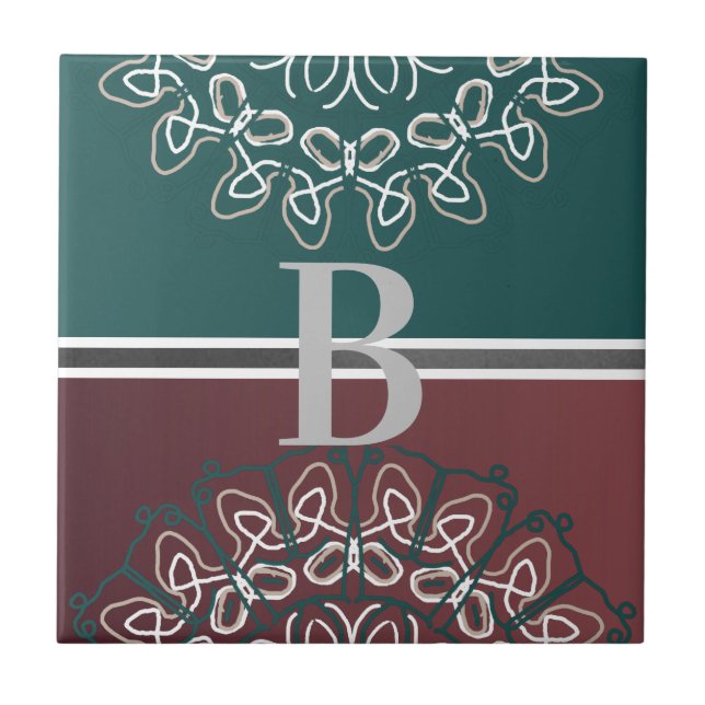 Half Toned Trendy Blue Mauve Laced Monogram Tile (Front)