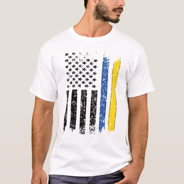 Half Ukrainian Half American Flag Ukraine USA T-Shirt (Front)