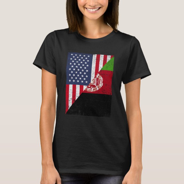 Half USA Flag Half Afghanistan Flag American Afgha T-Shirt (Front)
