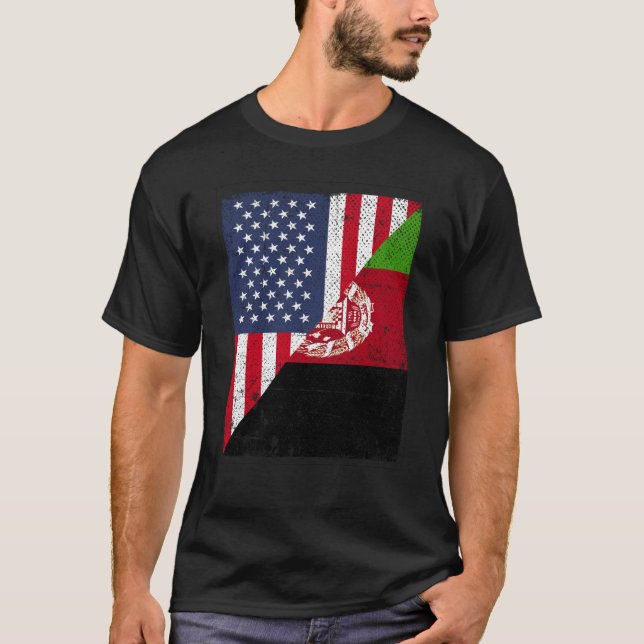 Half USA Flag Half Afghanistan Flag American Afgha T-Shirt (Front)