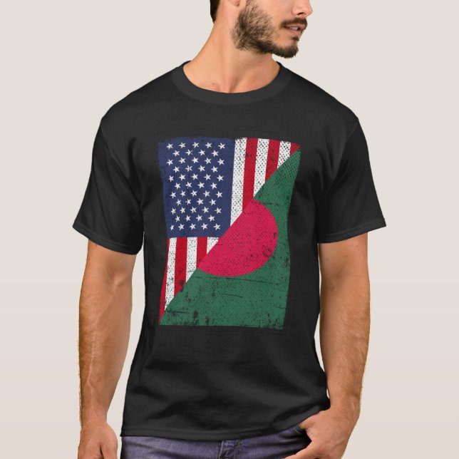 Half USA Flag Half Bangladesh Flag American Bangla T-Shirt (Front)